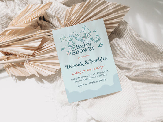 Shark Baby Shower Invitation Template, Printable Invitation, Gender reveal, Evite, Digital Invite,  – BS035