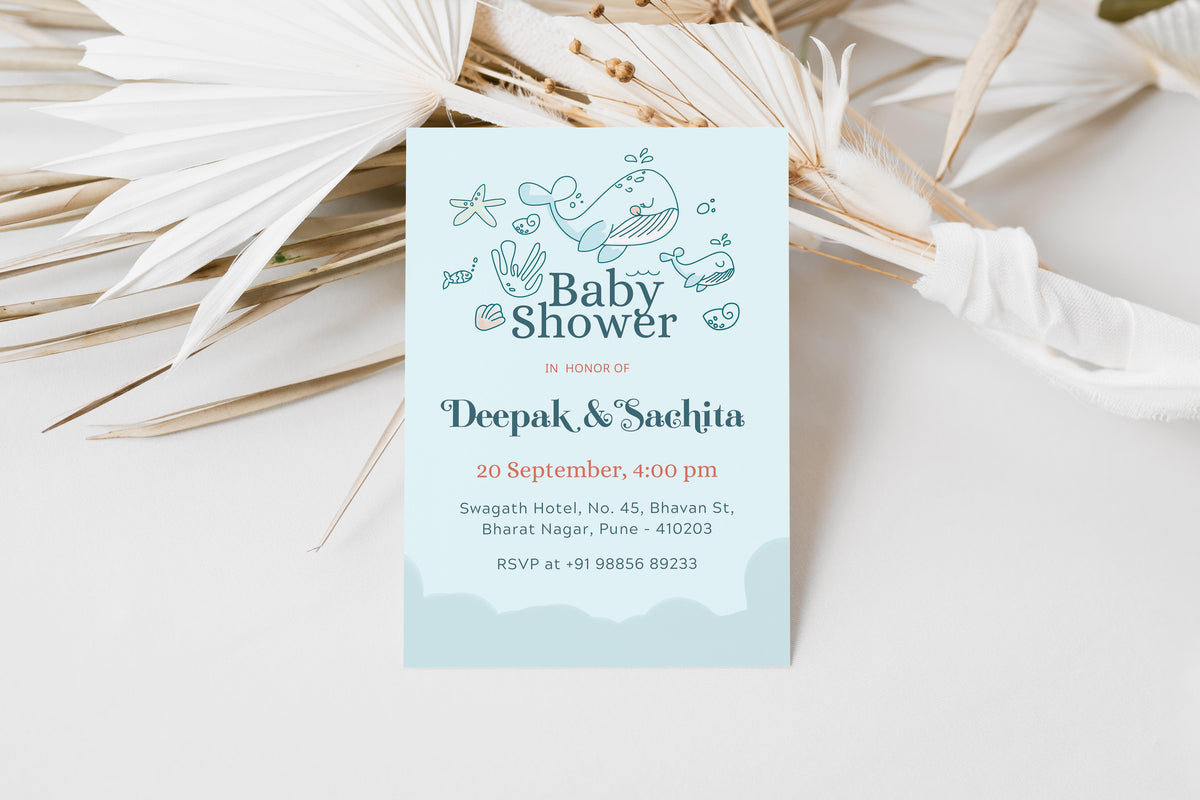 Shark Baby Shower Invitation Template, Printable Invitation, Gender reveal, Evite, Digital Invite,  – BS035