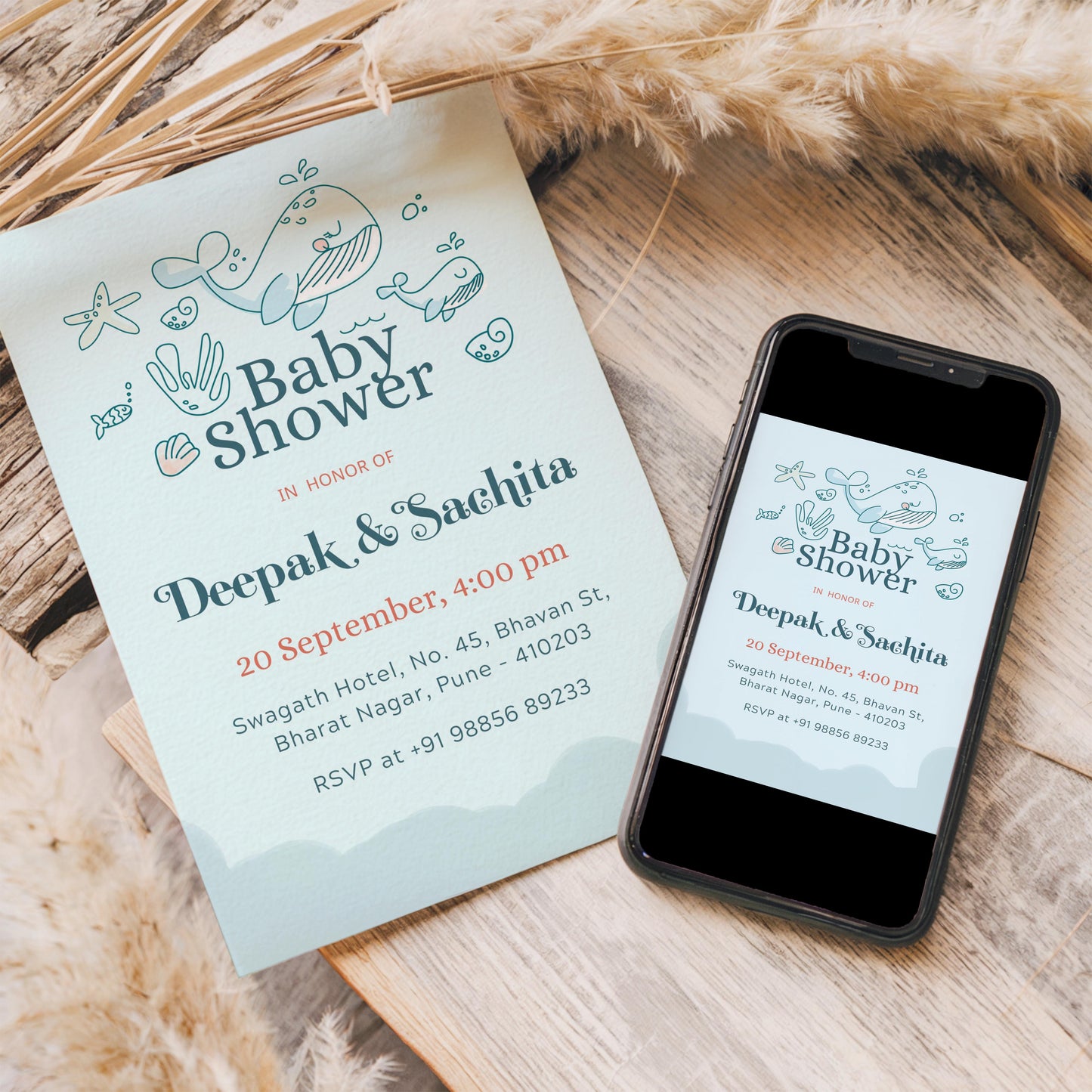 Shark Baby Shower Invitation Template, Printable Invitation, Gender reveal, Evite, Digital Invite,  – BS035