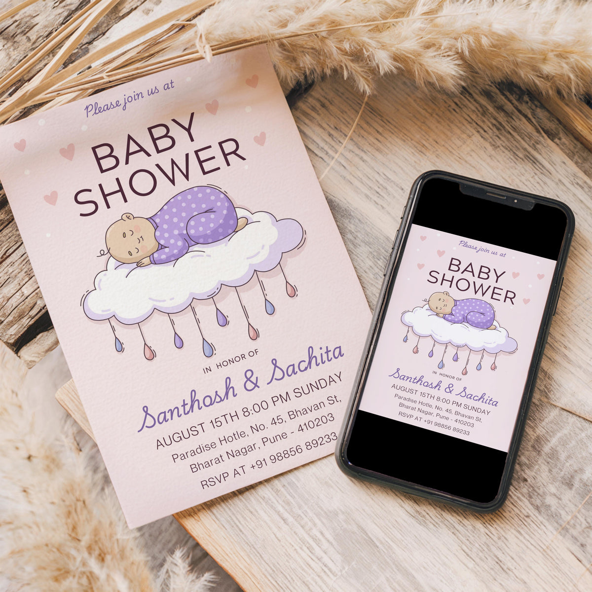 Napping Baby Shower Invitation Template, Printable Invitation, Gender reveal, Evite, Digital Invite, – BS037