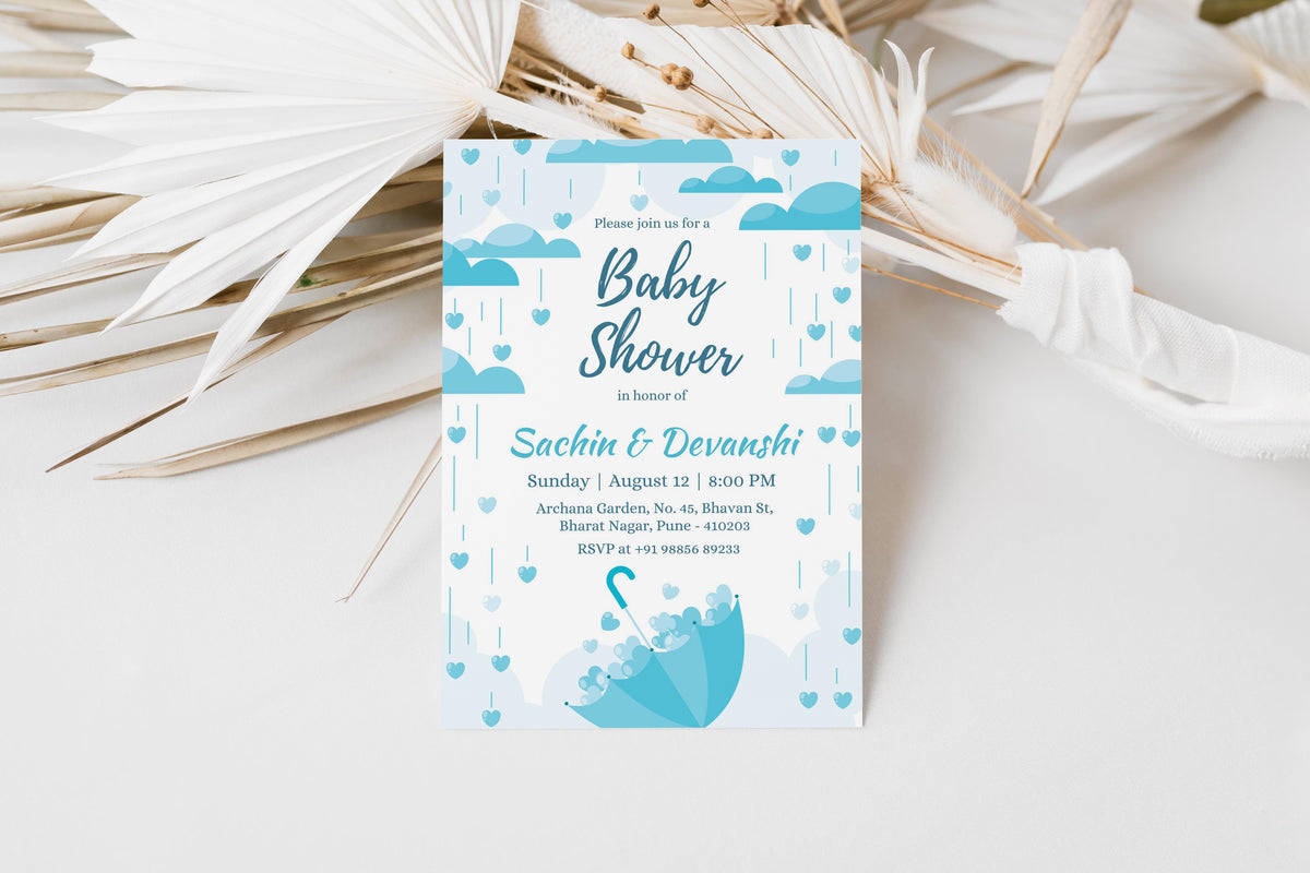Rainy Baby Shower Invitation Template, Printable Invitation, Gender reveal, Evite, Digital Invite, – BS038