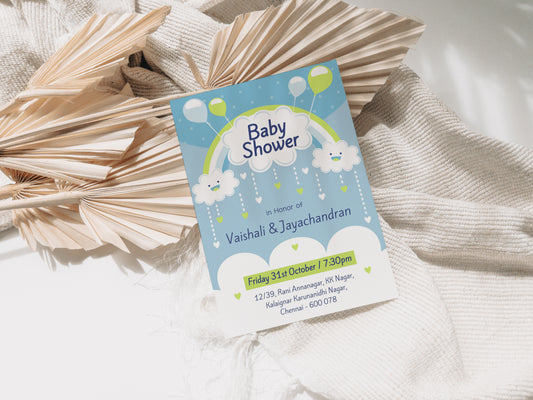 Cloudy Baby Shower Invitation Template, Printable Invitation, Gender reveal, Evite, Digital Invite, BS039