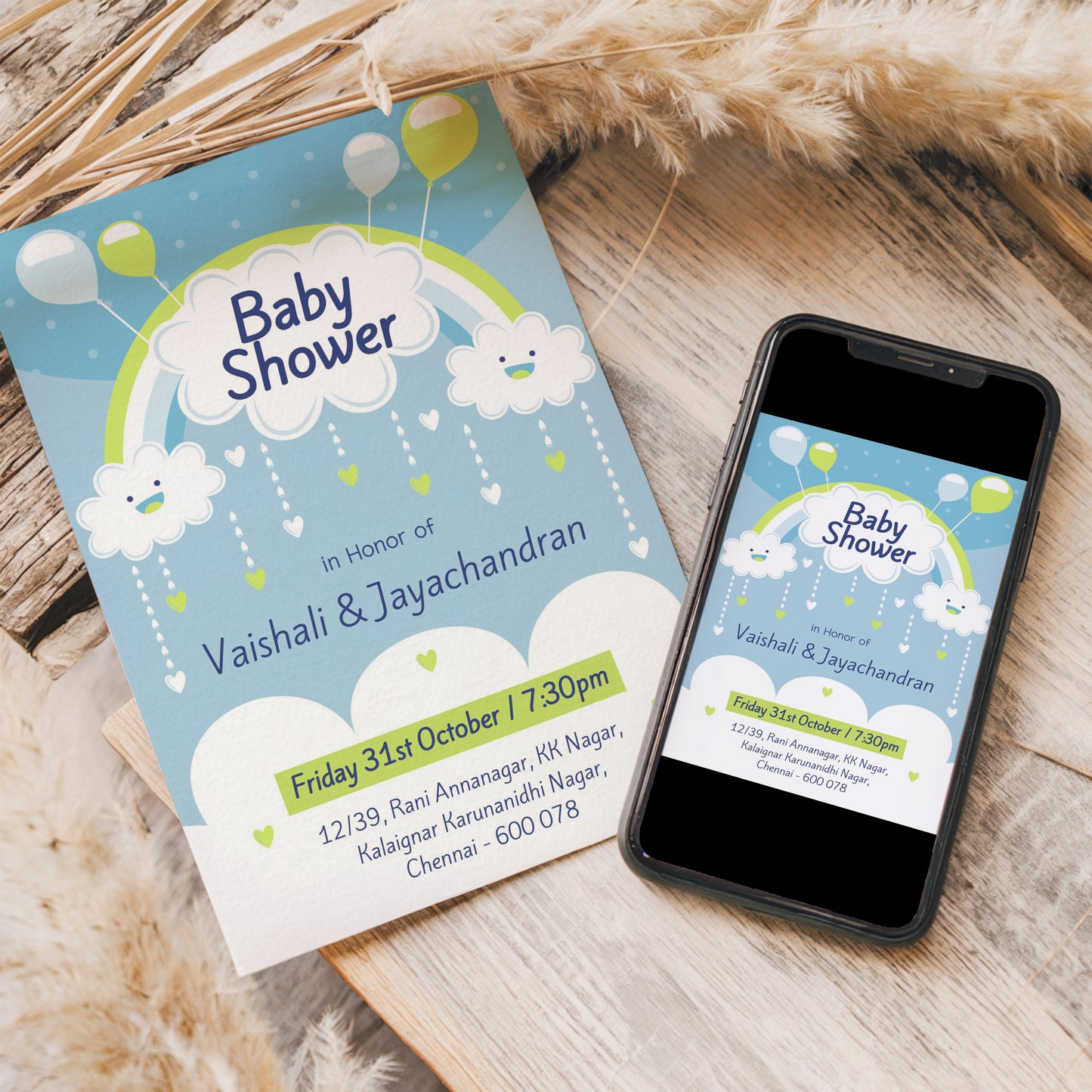 Cloudy Baby Shower Invitation Template, Printable Invitation, Gender reveal, Evite, Digital Invite, BS039