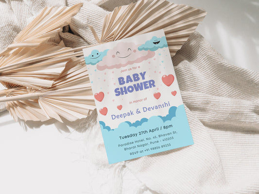 Happy Baby Shower Invitation Template, Printable Invitation, Gender reveal, Evite, Digital Invite, – BS040
