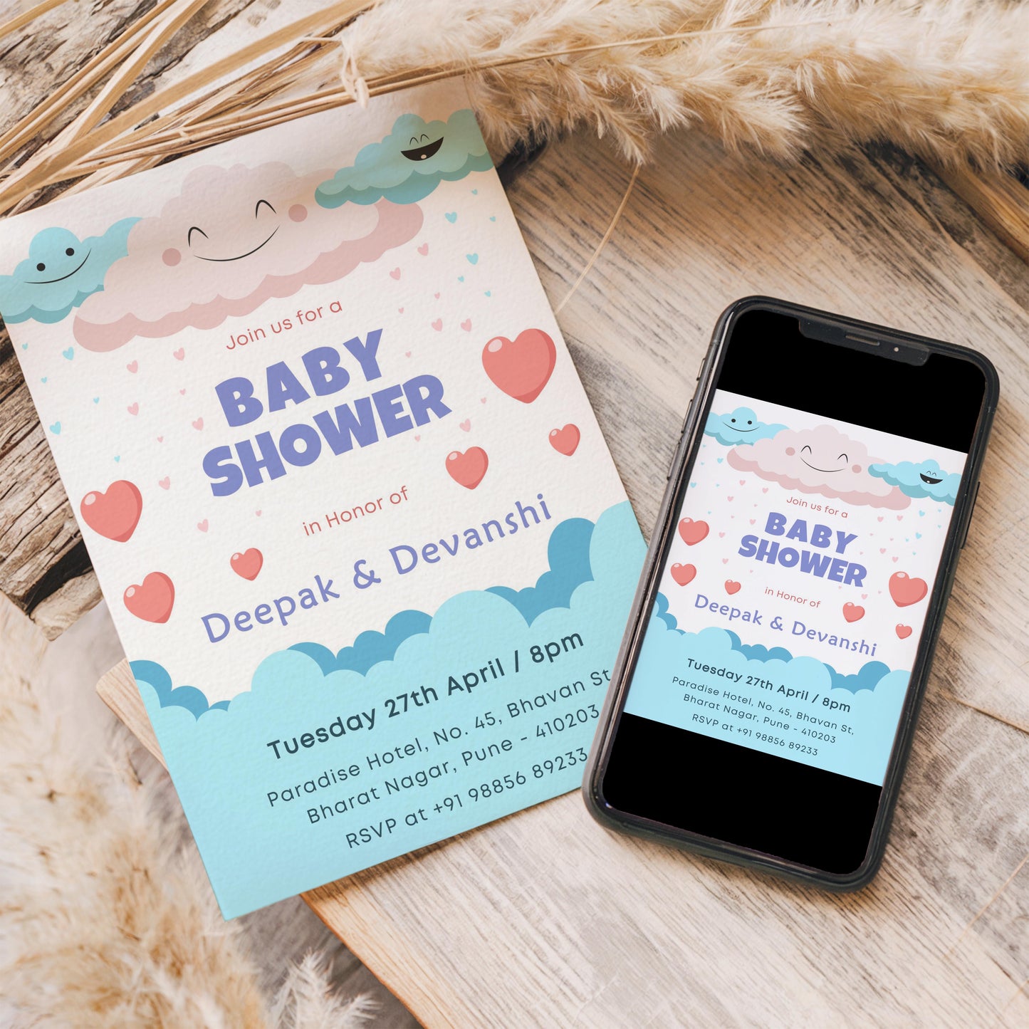 Happy Baby Shower Invitation Template, Printable Invitation, Gender reveal, Evite, Digital Invite, – BS040