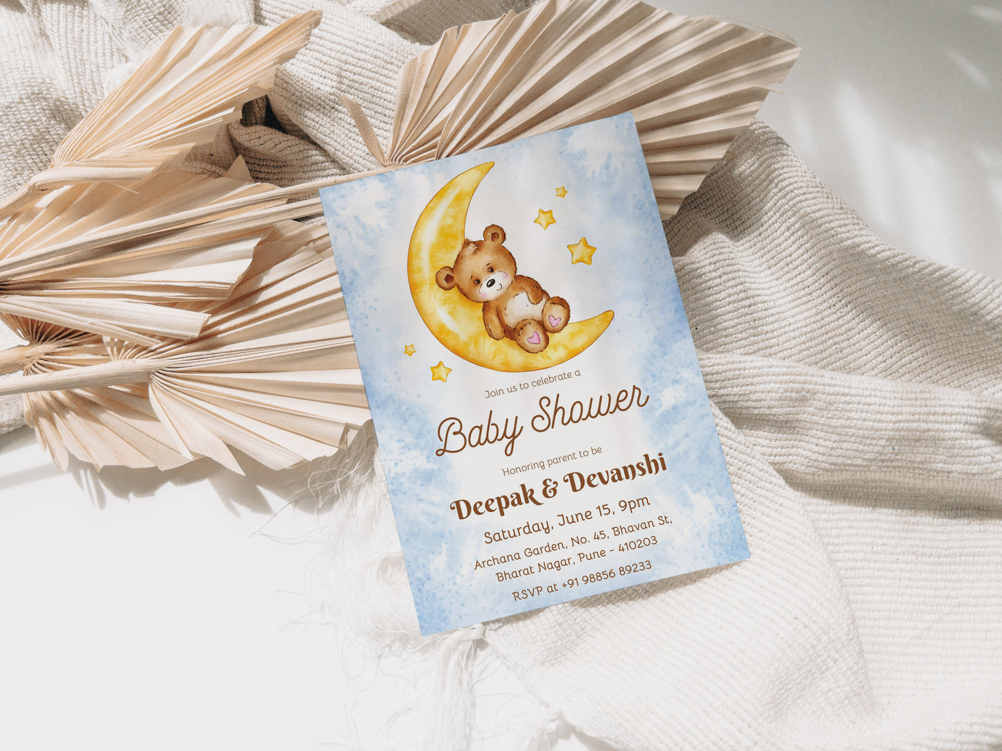 Golden Bear Baby Shower Invitation Template, Printable Invitation, Gender reveal, Evite, Digital Invite, – BS041
