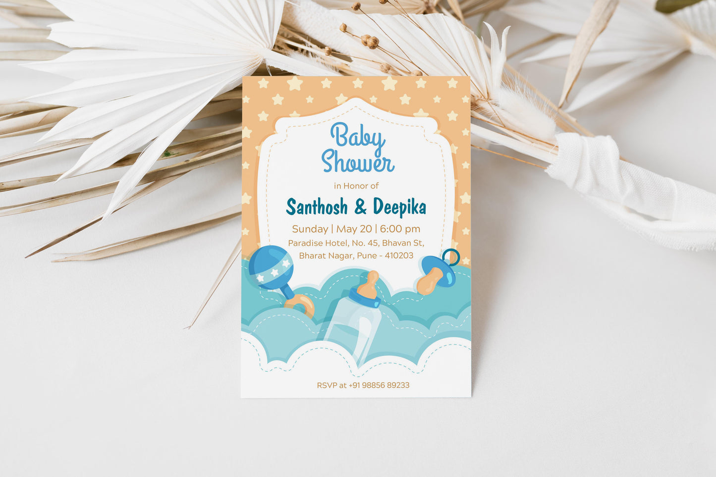 Star Baby Shower Invitation Template, Printable Invitation, Gender reveal, Evite, Digital Invite,– BS042