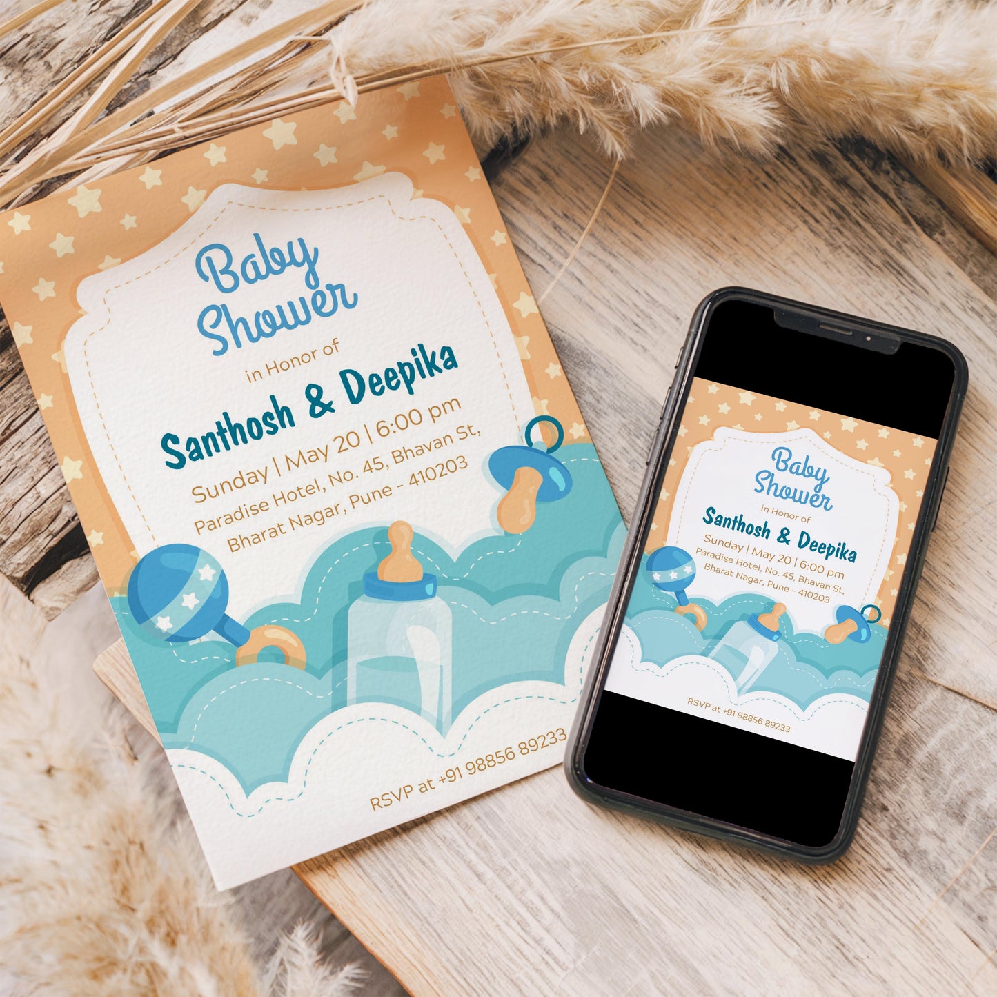 Star Baby Shower Invitation Template, Printable Invitation, Gender reveal, Evite, Digital Invite,– BS042