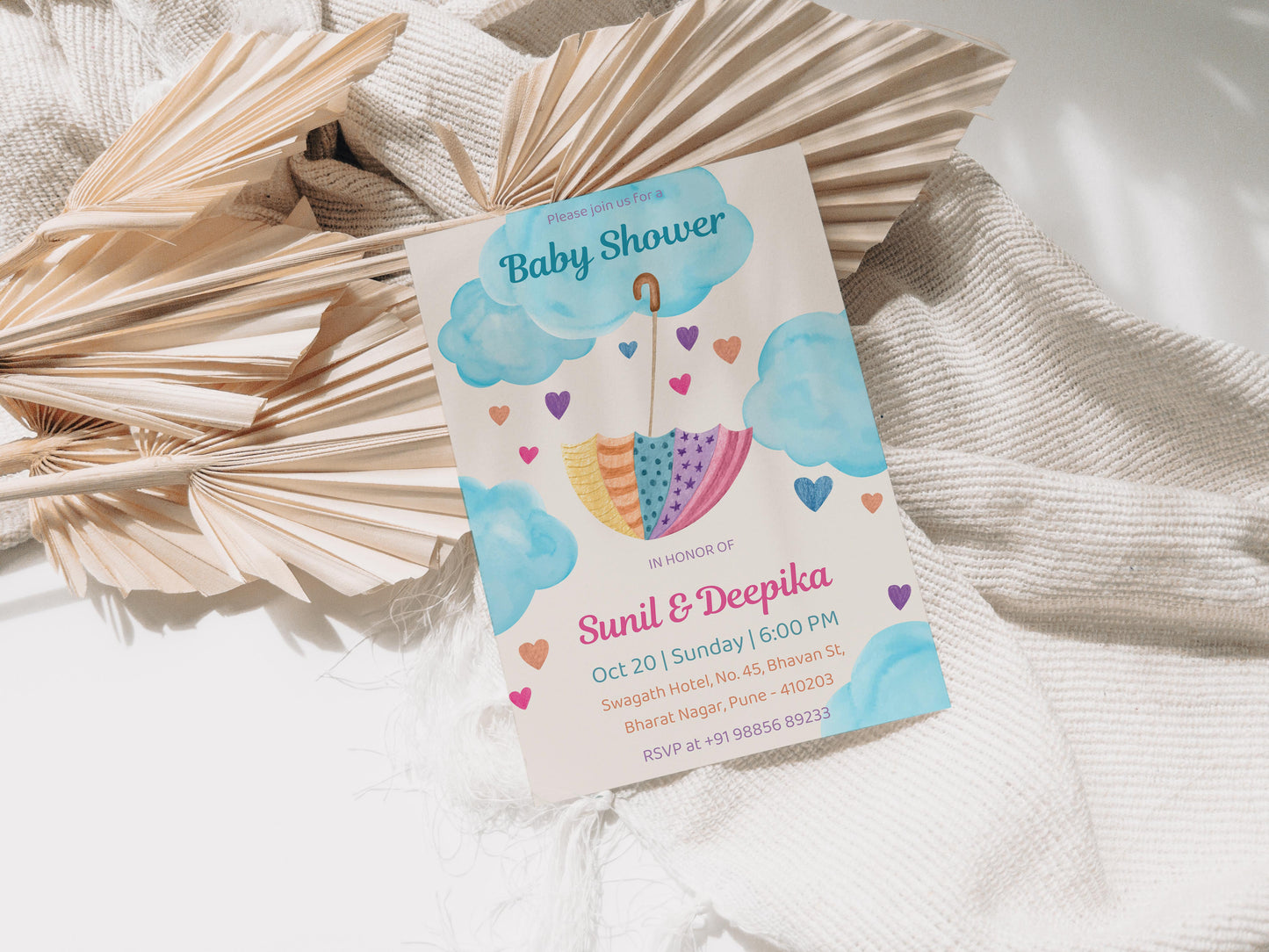 Umbrella Baby Shower Invitation Template, Printable Invitation, Gender reveal, Evite, Digital Invite,  – BS043