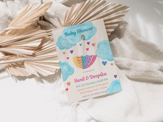 Umbrella Baby Shower Invitation Template, Printable Invitation, Gender reveal, Evite, Digital Invite,  – BS043