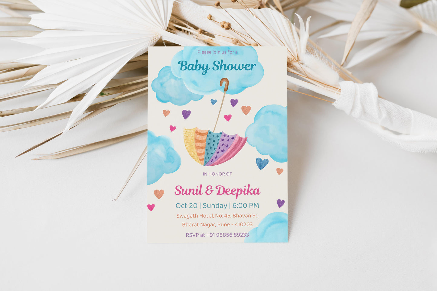 Umbrella Baby Shower Invitation Template, Printable Invitation, Gender reveal, Evite, Digital Invite,  – BS043