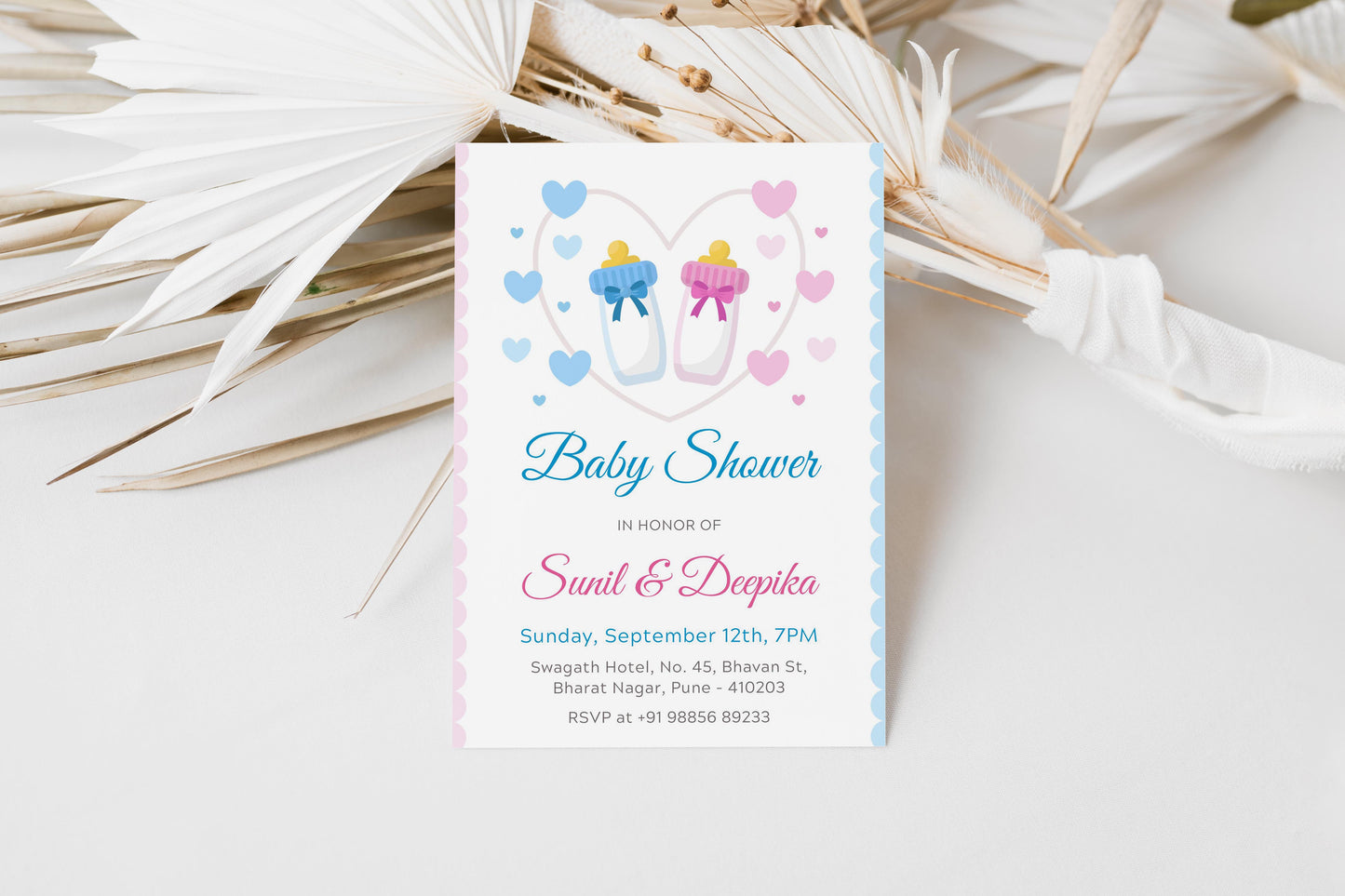 Feeding Bottle Baby Shower Invitation Template, Printable Invitation, Gender reveal, Evite, Digital Invite, – BS044