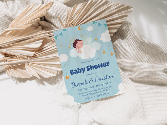Angel Baby Shower Invitation Template, Printable Invitation, Gender reveal, Evite, Digital Invite,  – BS046