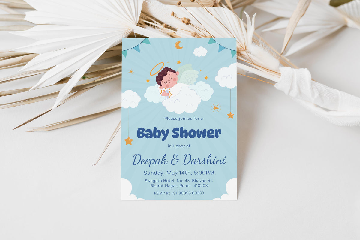 Angel Baby Shower Invitation Template, Printable Invitation, Gender reveal, Evite, Digital Invite,  – BS046