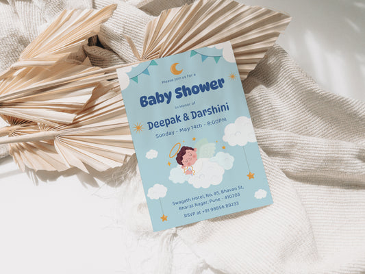 Sleeping Angel Baby Shower Invitation Template, Printable Invitation, Gender reveal, Evite, Digital Invite, – BS047