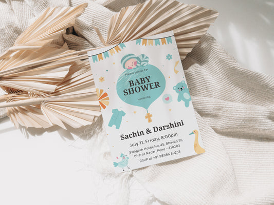 Balloon Baby Shower Invitation Template, Printable Invitation, Gender reveal, Evite, Digital Invite, – BS048
