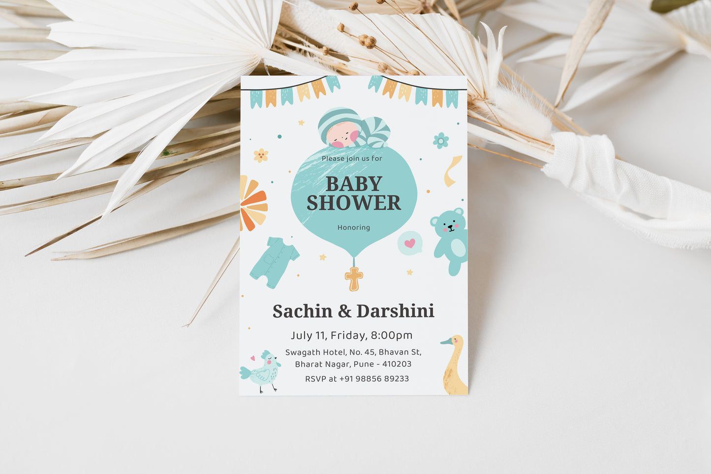 Balloon Baby Shower Invitation Template, Printable Invitation, Gender reveal, Evite, Digital Invite, – BS048
