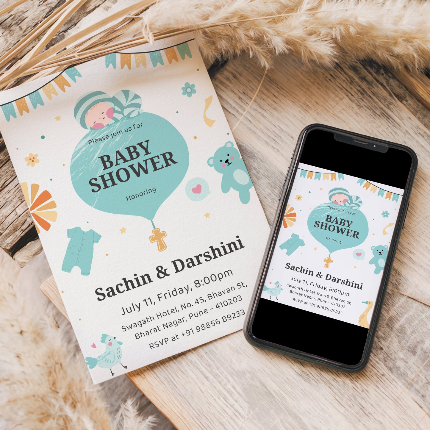 Balloon Baby Shower Invitation Template, Printable Invitation, Gender reveal, Evite, Digital Invite, – BS048