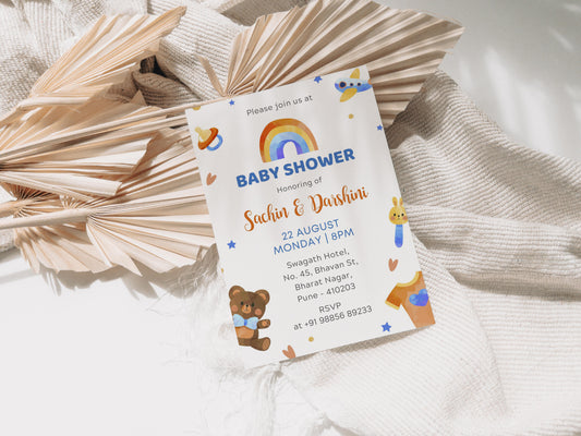 Rainbow Baby Shower Invitation Template, Printable Invitation, Gender reveal, Evite, Digital Invite, - BS051