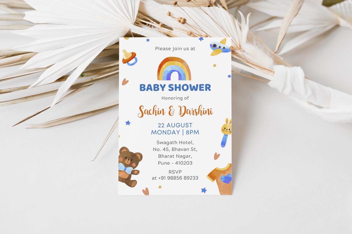 Rainbow Baby Shower Invitation Template, Printable Invitation, Gender reveal, Evite, Digital Invite, - BS051