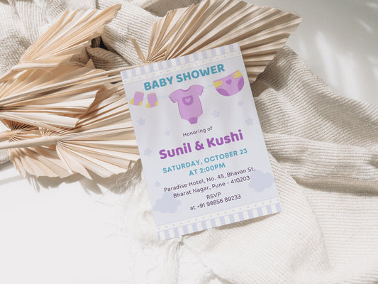 Fairy Baby Shower Invitation Template, Printable Invitation, Gender reveal, Evite, Digital Invite, – BS052