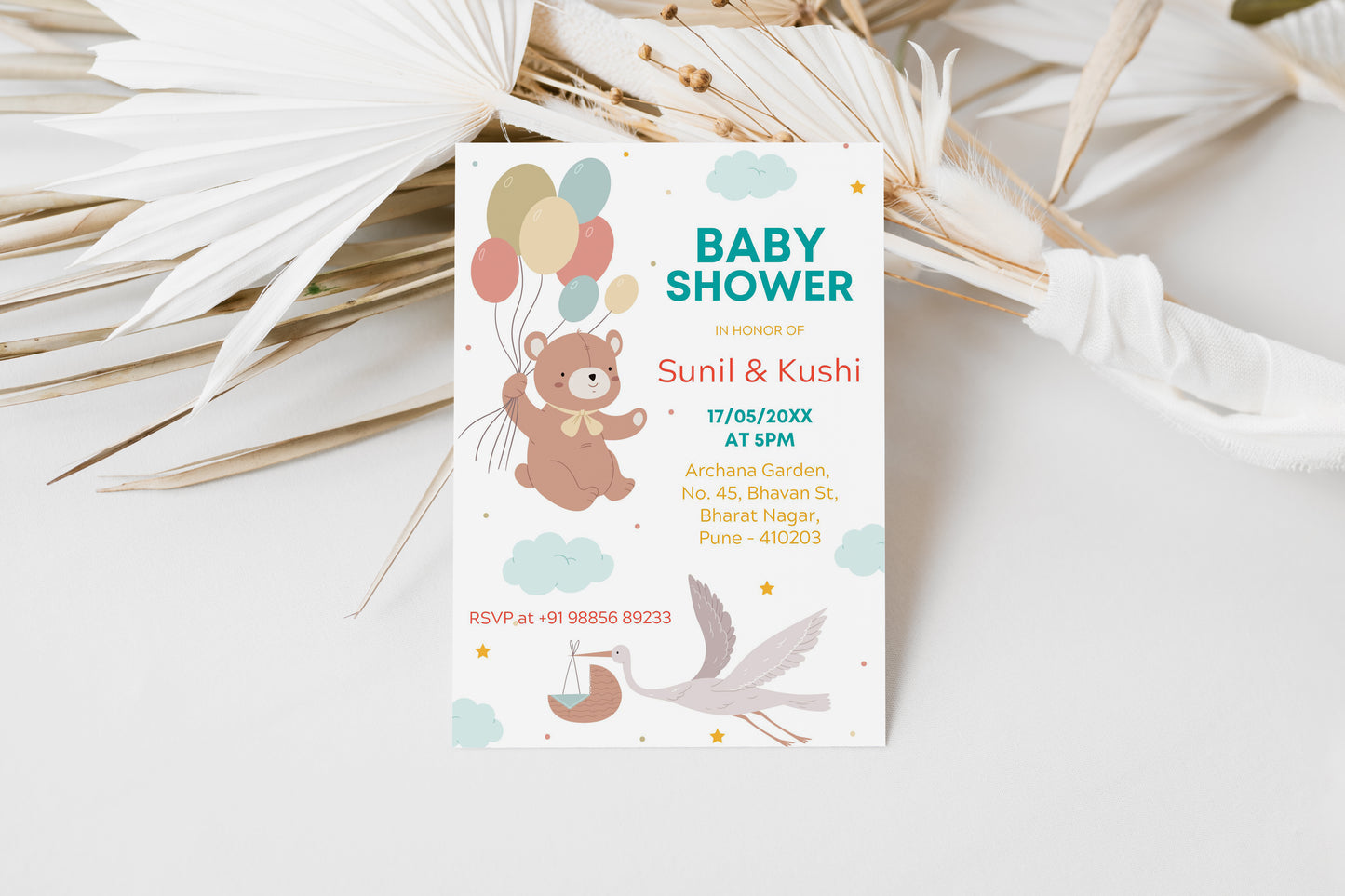Teddy Baby Shower Invitation Template, Printable Invitation, Gender reveal, Evite, Digital Invite, – BS053