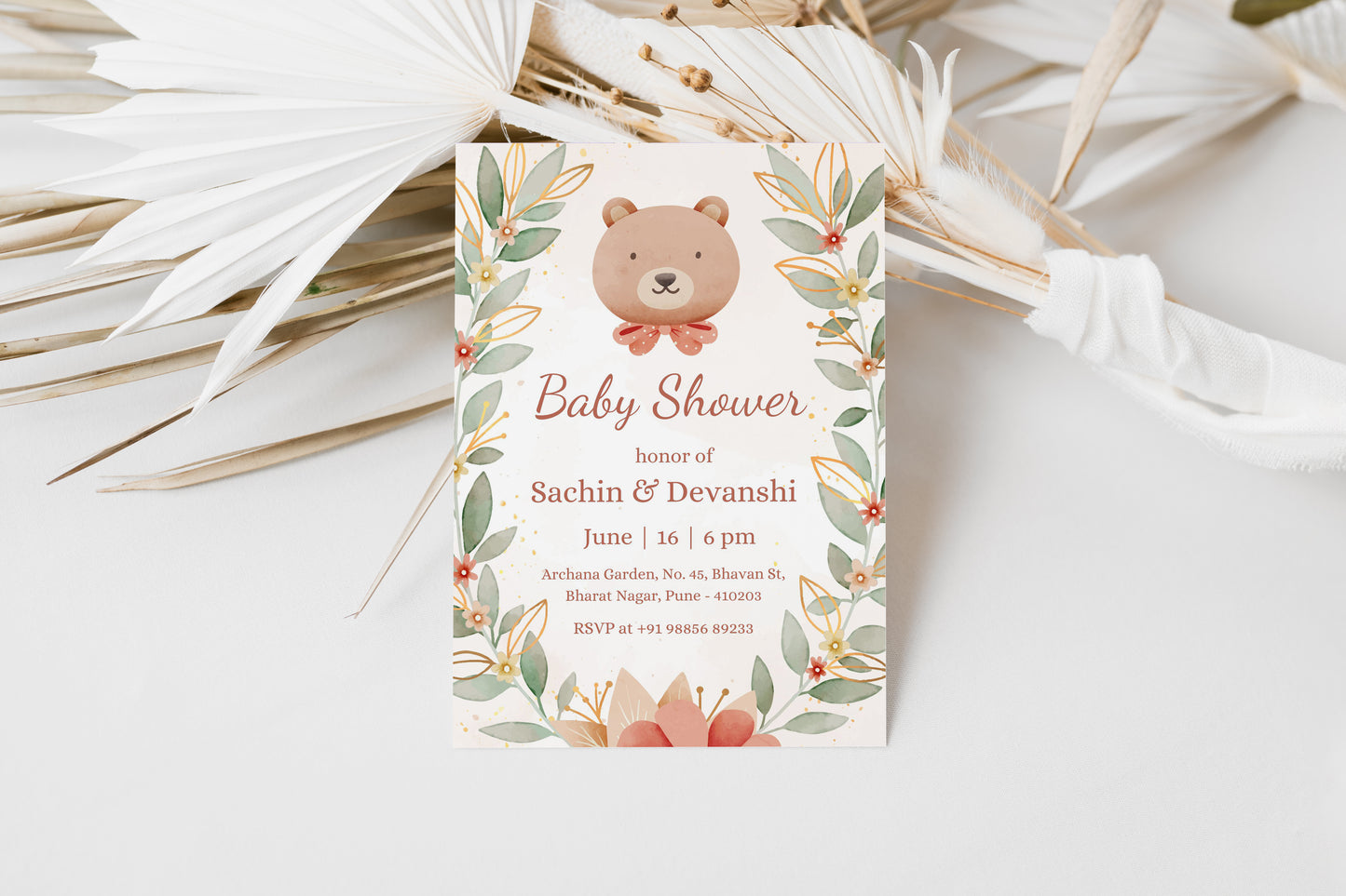 Leaf Baby Shower Invitation Template, Printable Invitation, Gender reveal, Evite, Digital Invite,  – BS055