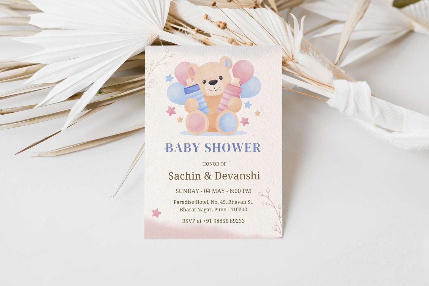 Feeding Teddy Baby Shower Invitation Template, Printable Invitation, Gender reveal, Evite, Digital Invite,  – BS056