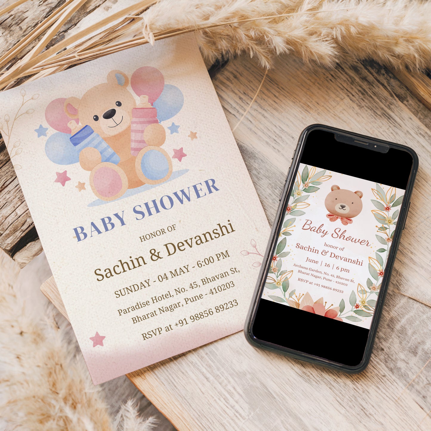 Feeding Teddy Baby Shower Invitation Template, Printable Invitation, Gender reveal, Evite, Digital Invite,  – BS056