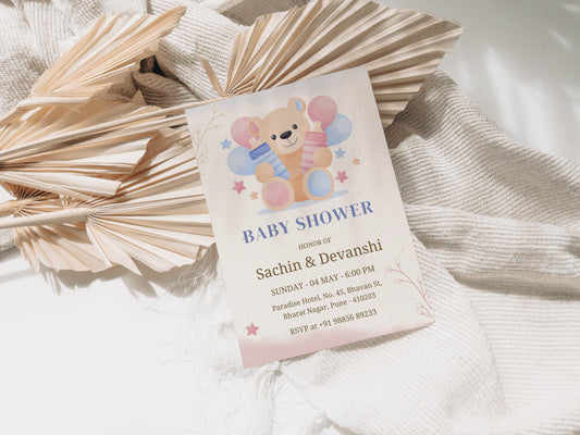 Vintage Baby Shower Invitation Template, Printable Invitation, Gender reveal, Evite, Digital Invite,  – BS059