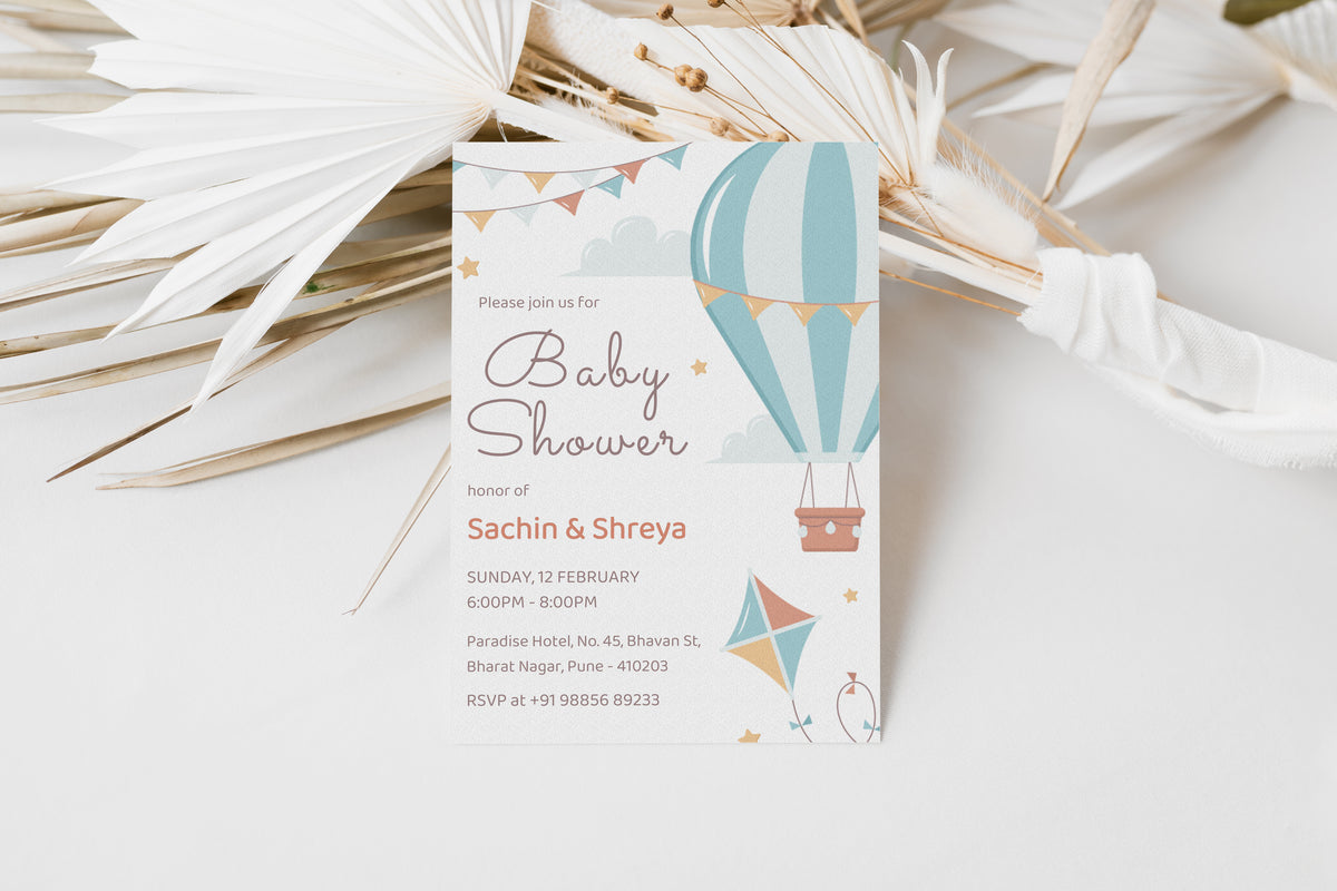 Gas Balloon Baby Shower Invitation Template, Printable Invitation, Gender reveal, Evite, Digital Invite, BS057