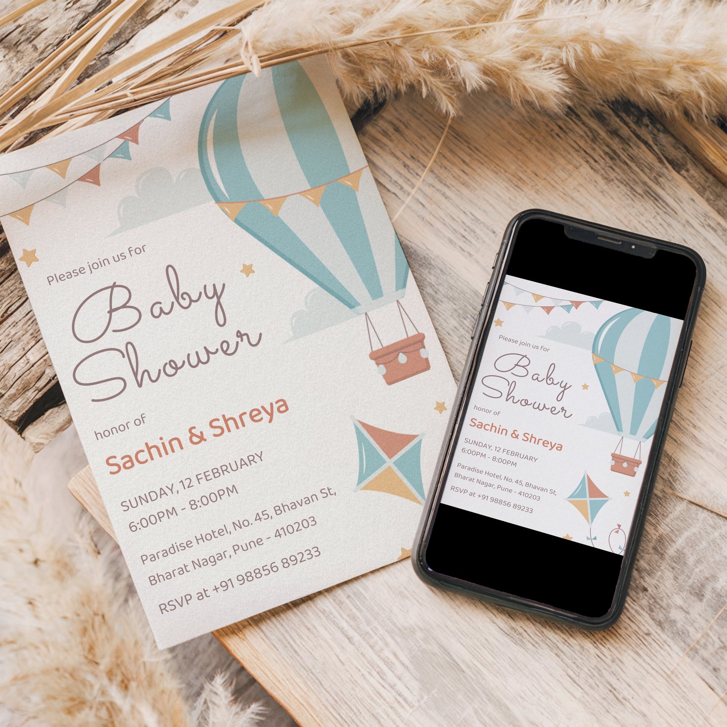 Gas Balloon Baby Shower Invitation Template, Printable Invitation, Gender reveal, Evite, Digital Invite, BS057