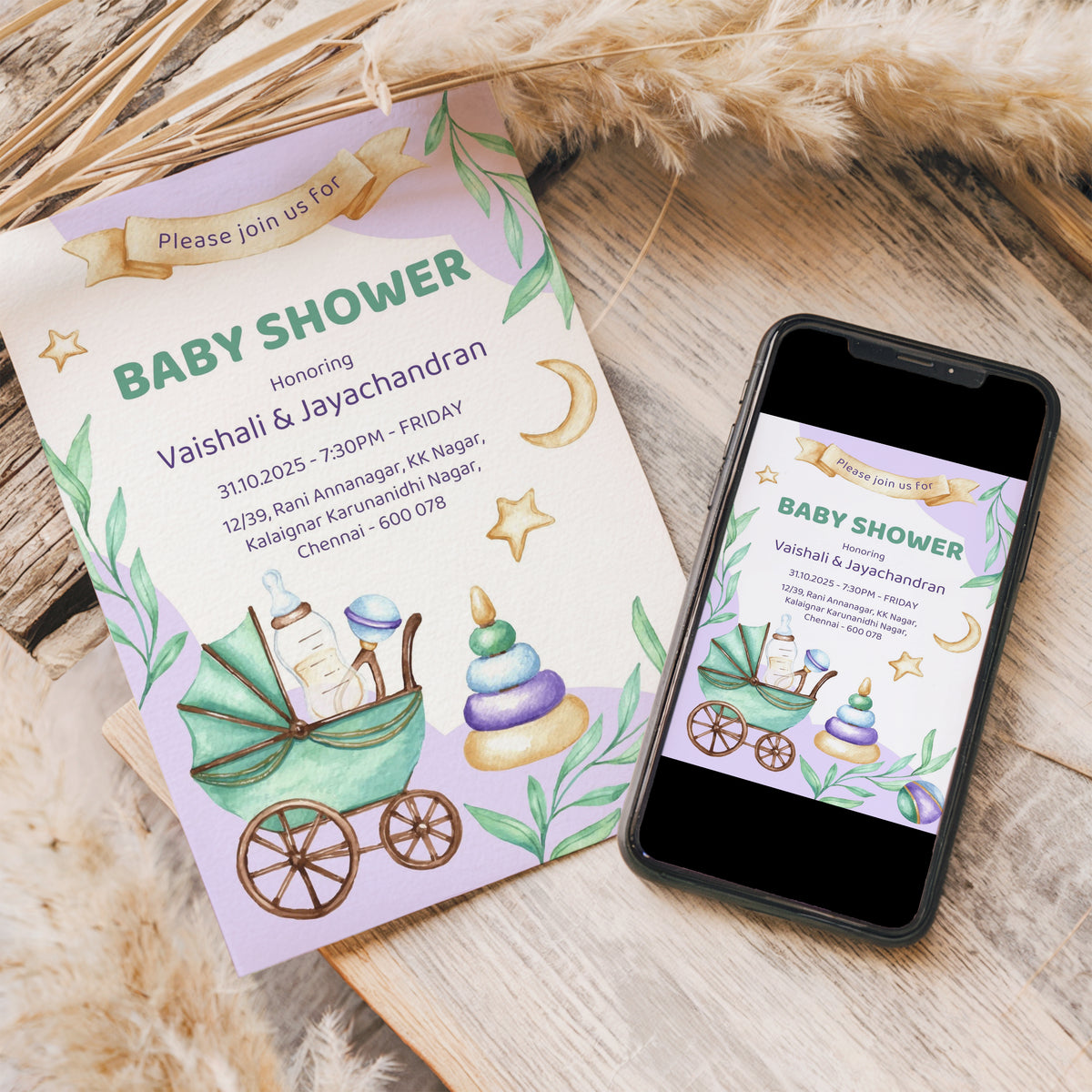 Retro Baby Shower Invitation Template, Printable Invitation, Gender reveal, Evite, Digital Invite, – BS058