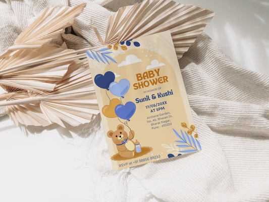 Flying Teddy Baby Shower Invitation Template, Printable Invitation, Gender reveal, Evite, Digital Invite,  – BS060
