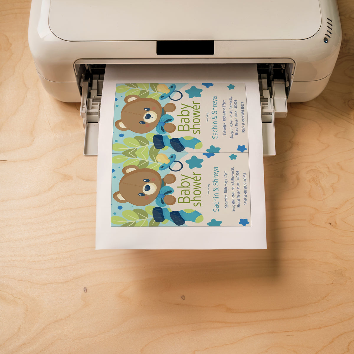 Blue Teddy Baby Shower Invitation Template, Printable Invitation, Gender reveal, Evite, Digital Invite,  – BS061