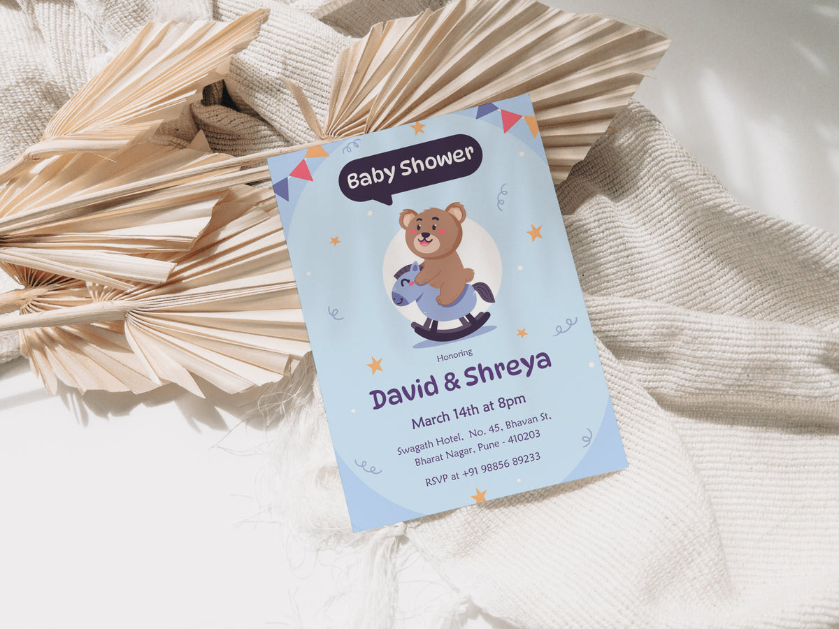 Riding Teddy Baby Shower Invitation Template, Printable Invitation, Gender reveal, Evite, Digital Invite, – BS062