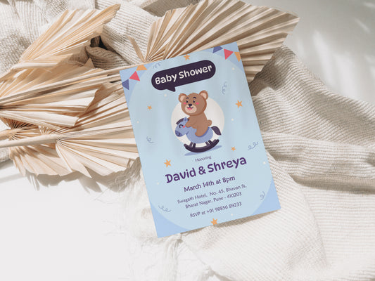 Riding Teddy Baby Shower Invitation Template, Printable Invitation, Gender reveal, Evite, Digital Invite, – BS062