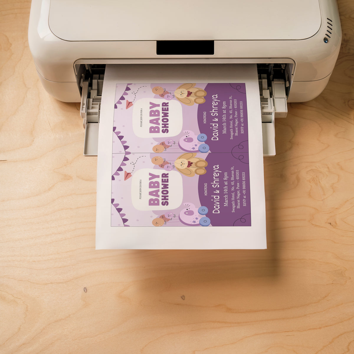 Purple Baby Shower Invitation Template, Printable Invitation, Gender reveal, Evite, Digital Invite, – BS063
