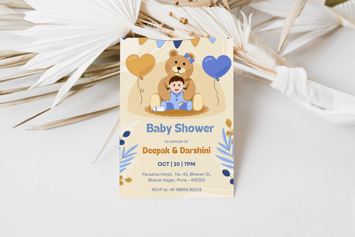 Bear Baby Shower Invitation Template, Printable Invitation, Gender reveal, Evite, Digital Invite, – BS065