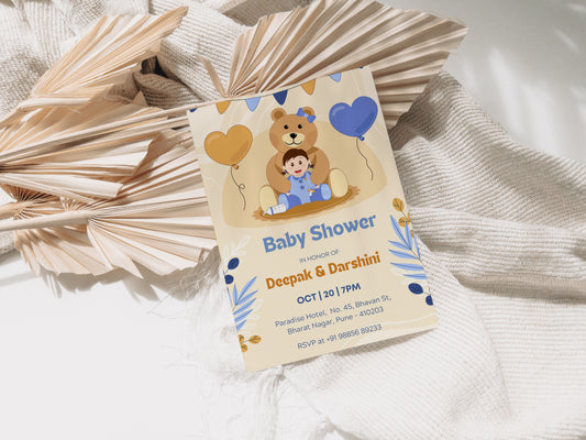 Bear Baby Shower Invitation Template, Printable Invitation, Gender reveal, Evite, Digital Invite, – BS065