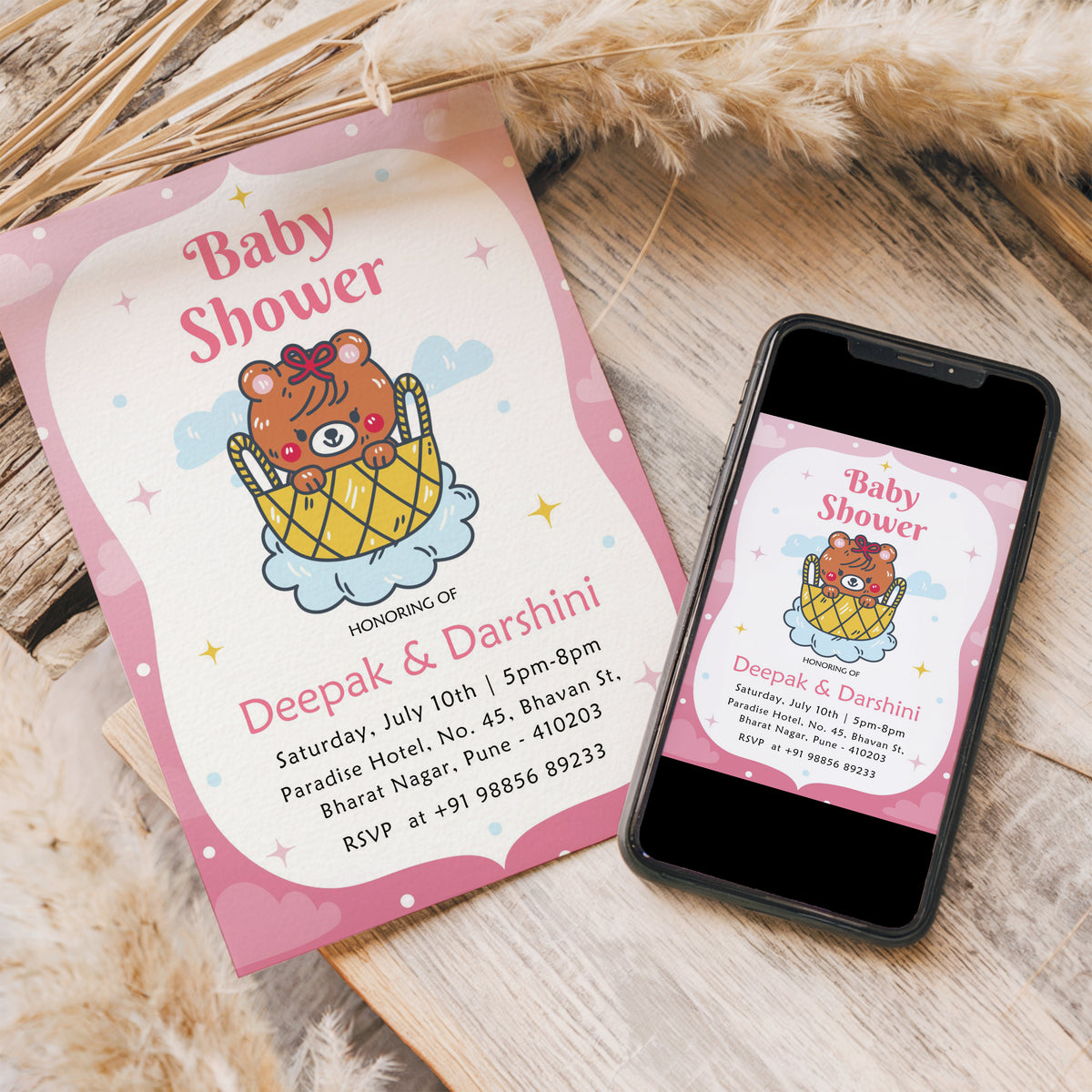 Gift Baby Shower Invitation Template, Printable Invitation, Gender reveal, Evite, Digital Invite, – BS068
