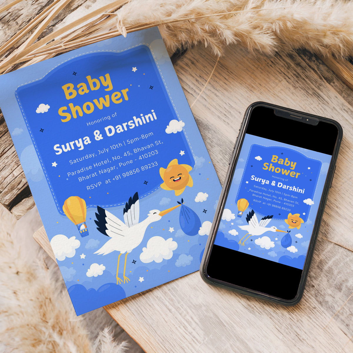 Swan Baby Shower Invitation Template, Printable Invitation, Gender reveal, Evite, Digital Invite, – BS069
