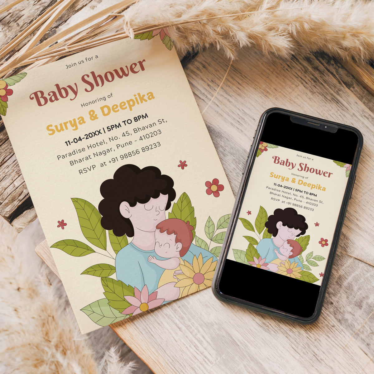 Mommy Baby Shower Invitation Template, Printable Invitation, Gender reveal, Evite, Digital Invite,  – BS070