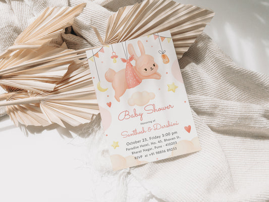 Bunny  Baby Shower Invitation Template, Printable Invitation, Gender reveal, Evite, Digital Invite,– BS071