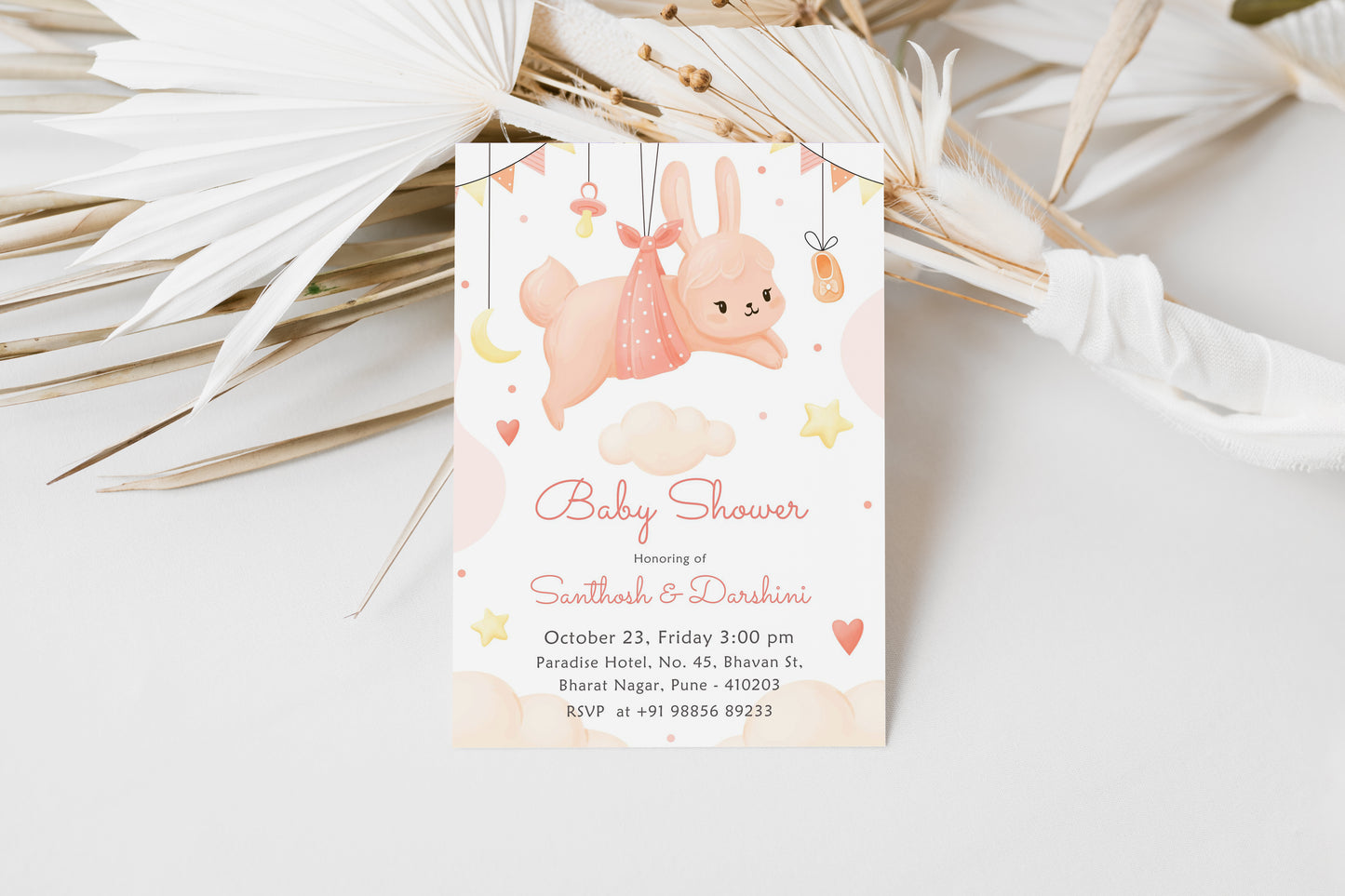 Bunny  Baby Shower Invitation Template, Printable Invitation, Gender reveal, Evite, Digital Invite,– BS071