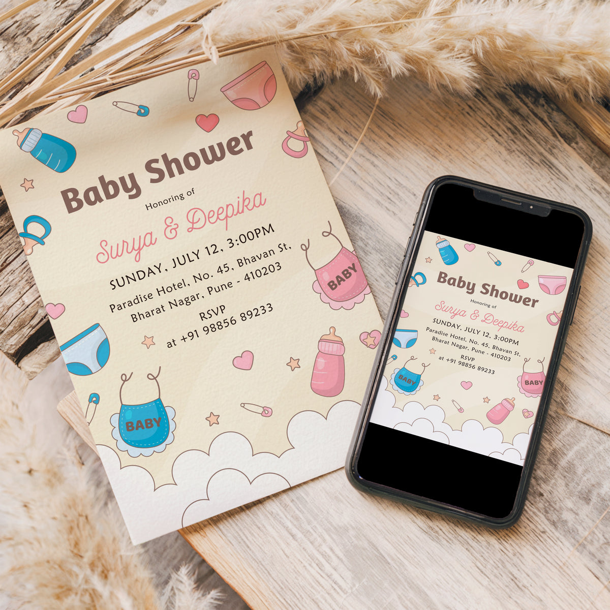 Kit Baby Shower Invitation Template, Printable Invitation, Gender reveal, Evite, Digital Invite, – BS072