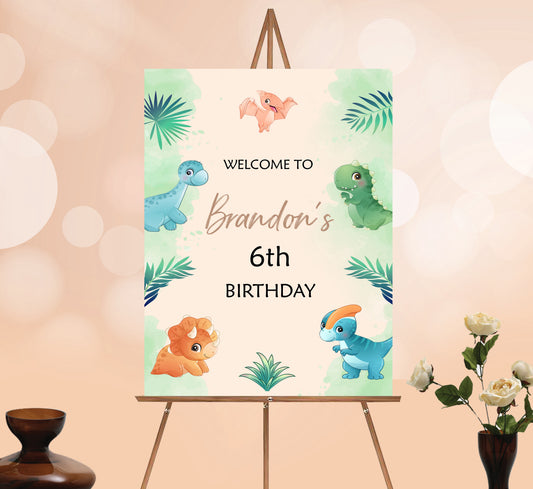 Baby Dino Birthday Welcome Sign, Printable Sign Board, Boy Birthday, Digital Download, Edit yourself, Corjl 0278
