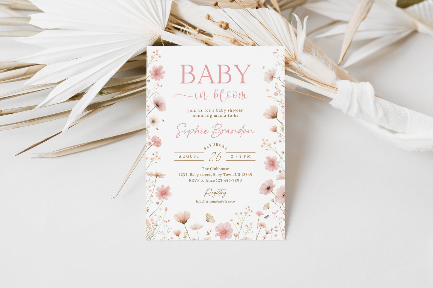 Baby in Bloom Baby Shower Invitation Template, Printable Invitation, Gender reveal, Evite, Digital Invite, – 0709
