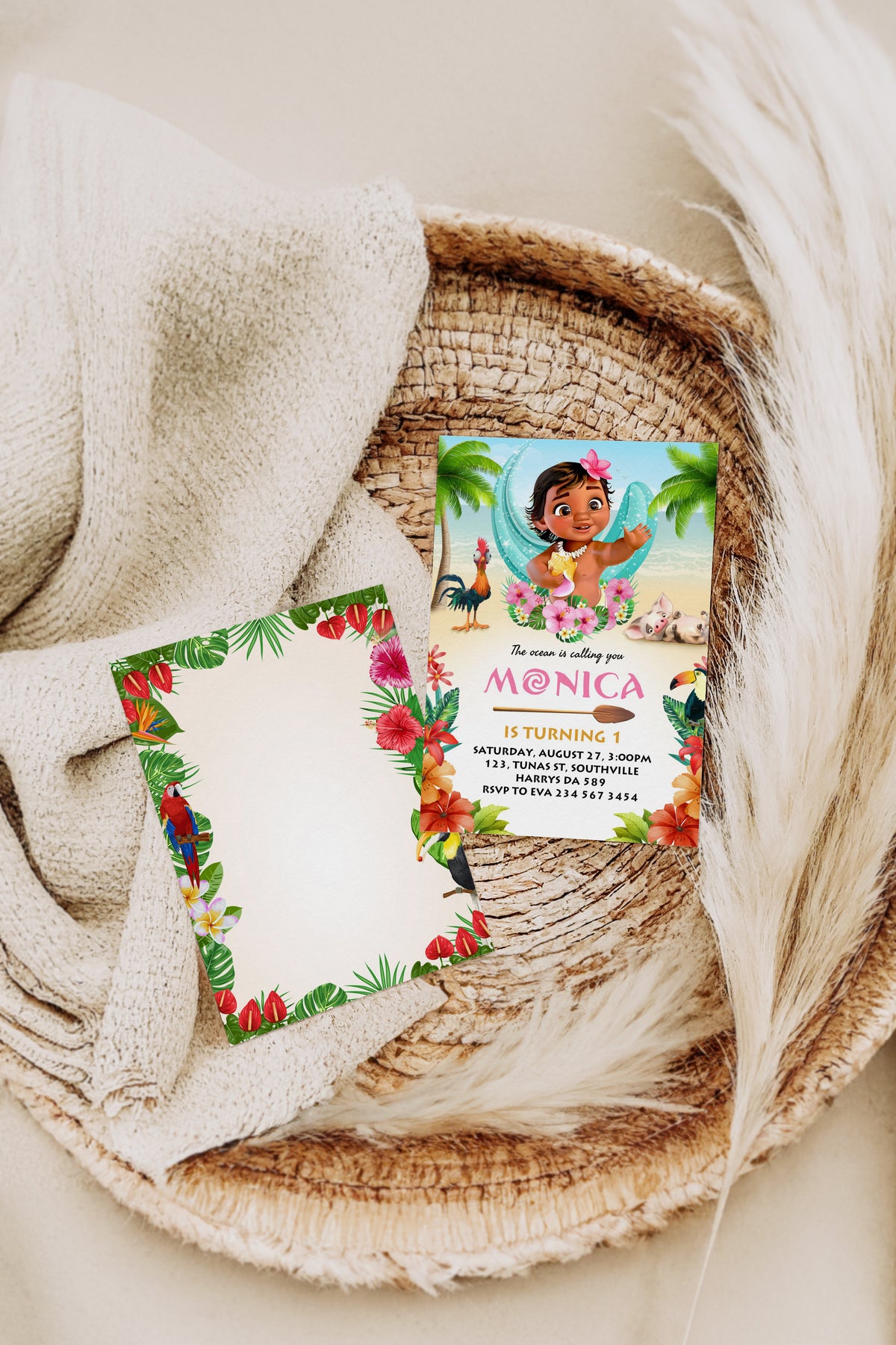 Baby Moana Birthday Invitation Template, Printable Invitation, Girl Birthday, Evite, Digital Invite, 0004