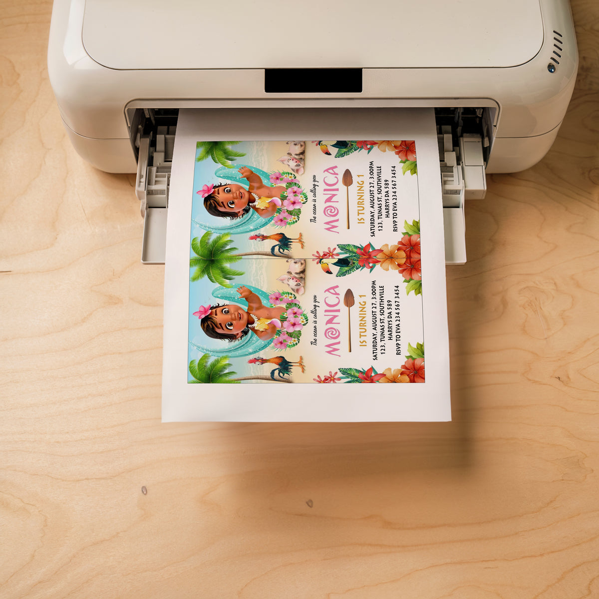 Baby Moana Birthday Invitation Template, Printable Invitation, Girl Birthday, Evite, Digital Invite, 0004